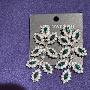 Ann Taylor Emerald and Clear Crystal Chandelier Earrings